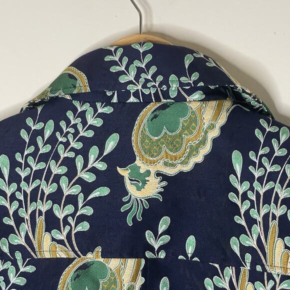 ASOS Blue Green Peacock Jacquard Biker Jacket Artsy Boho Art To Wear US Sz 4 - Picture 13 of 16